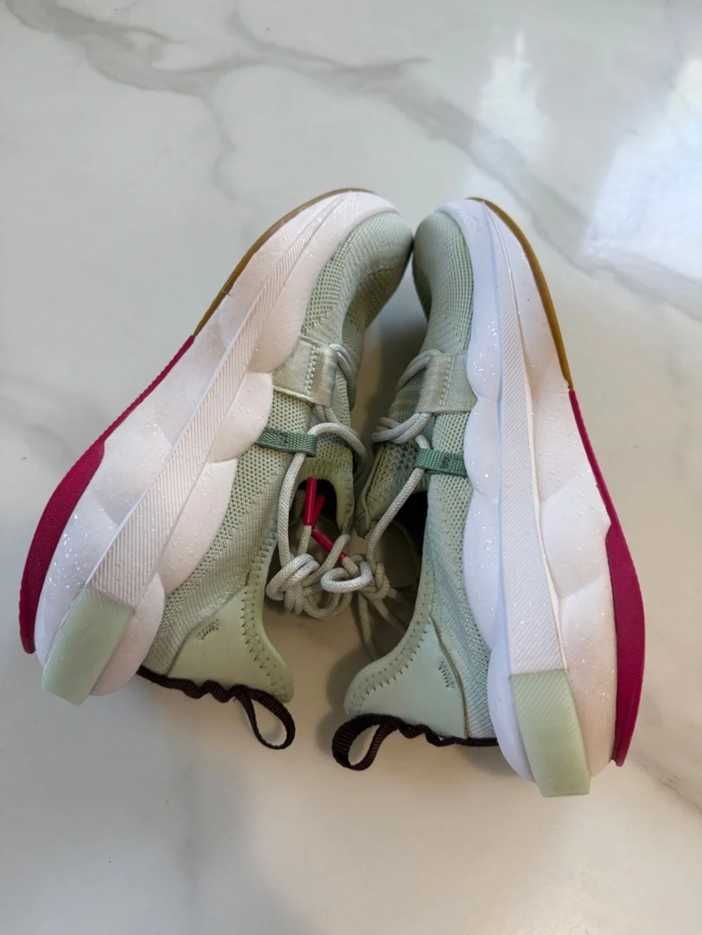 Sorel explorer Defy low mint Knit Lace-Up Women's Sneakers with Pink Accents